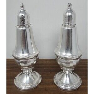 Vtg Pair Duchen Sterling Silver Weighted Salt & Pepper Shakers Glass Lined 5.5"